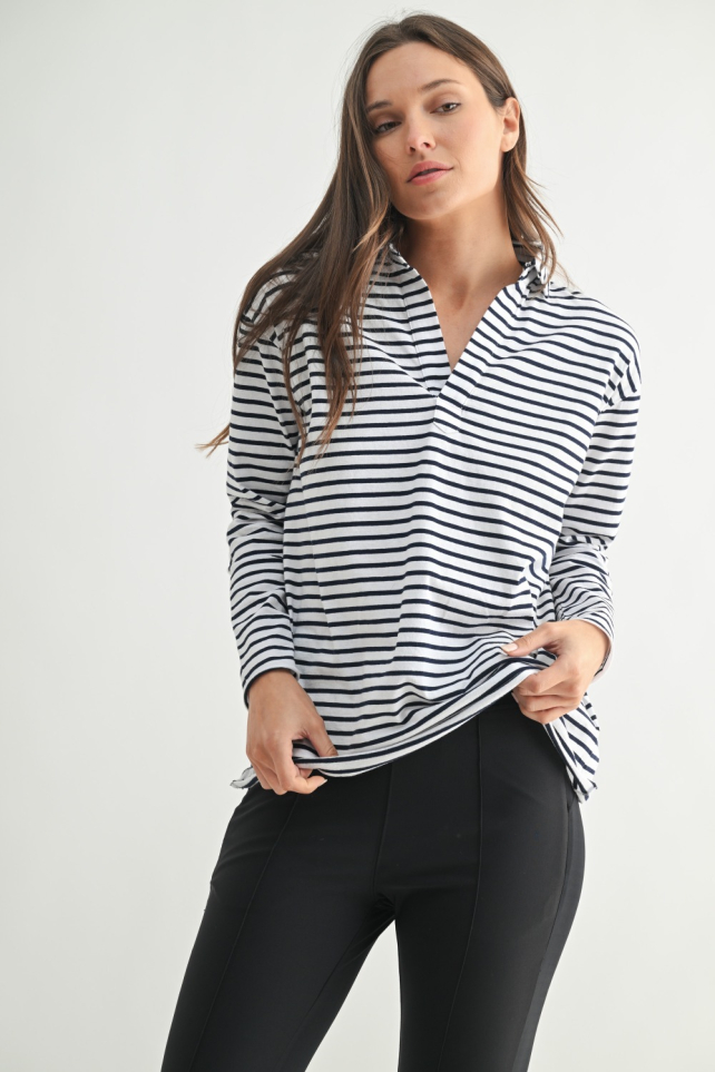 Coastal Cotton Striped Henley Tee (KT5277)