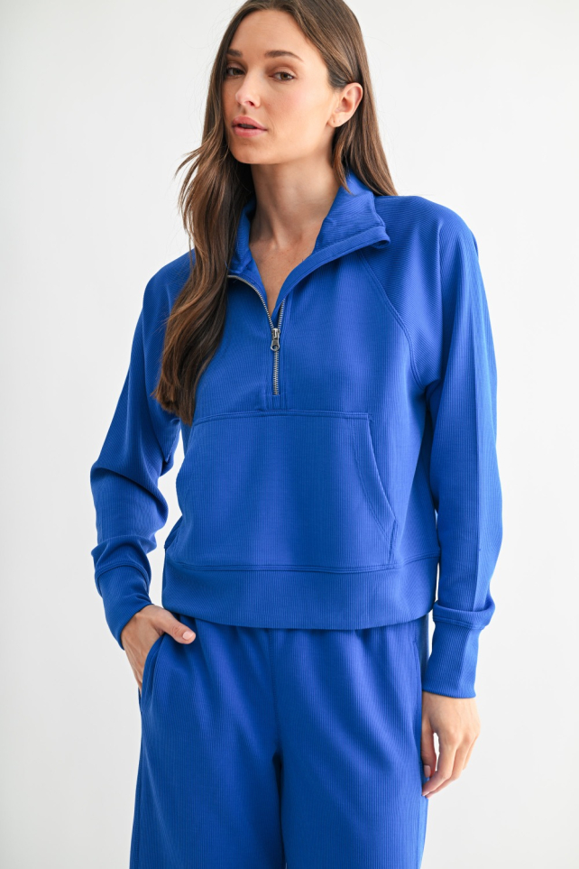 Luxe Sand Wash Rib 1/4 Zip Sweater(KT5379)