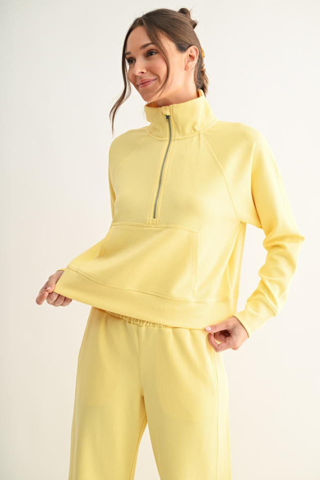 Luxe Sand Wash Rib 1/4 Zip Sweater(KT5379)