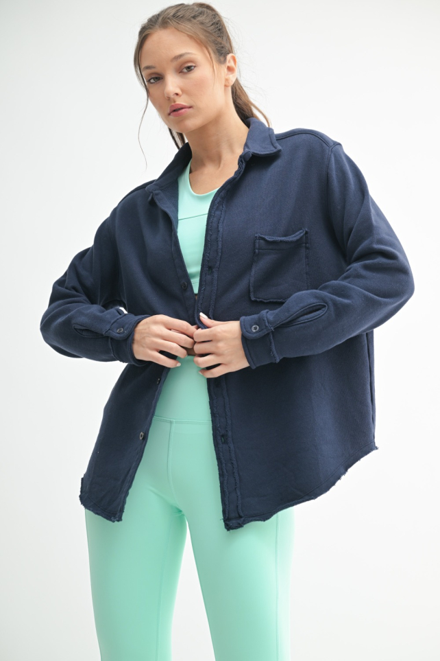 Malibu Raw Edge Cotton Button Down Shacket (KT5395)