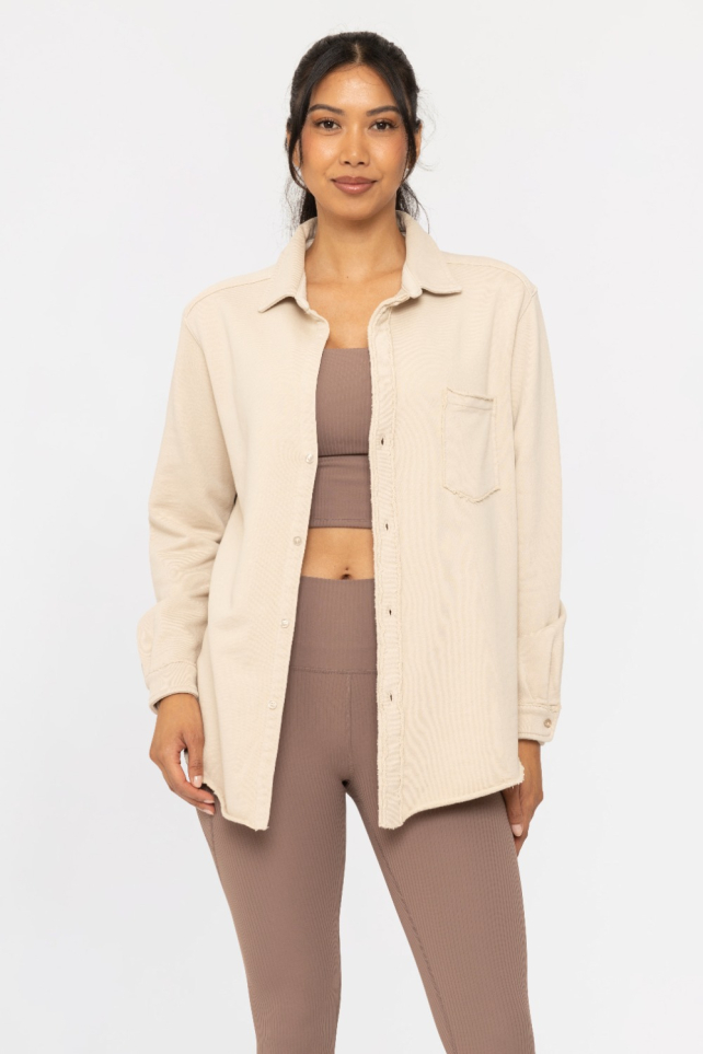 Malibu Raw Edge Cotton Button Down Shacket (KT5395)