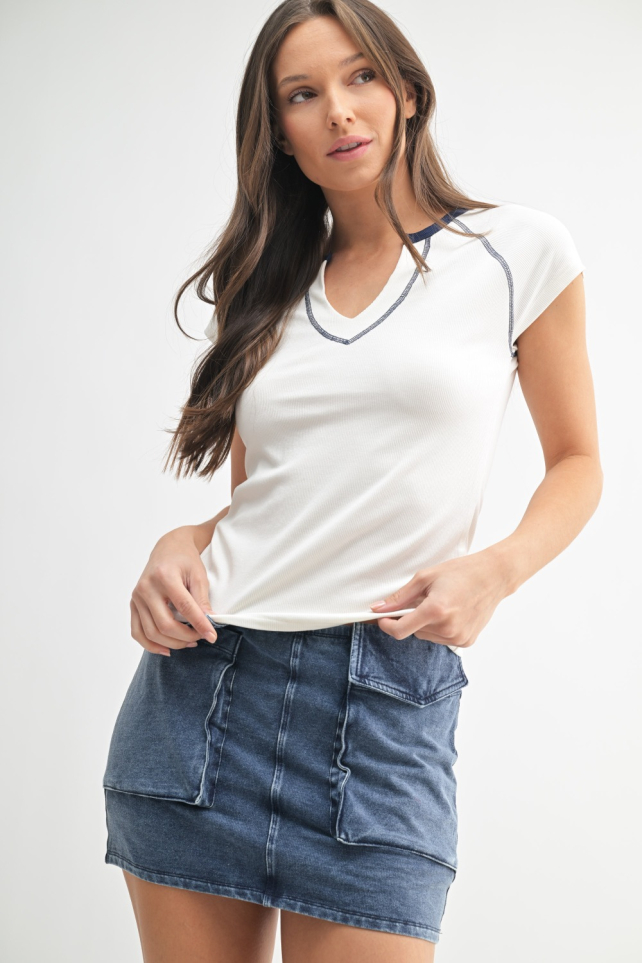 Micro-Ribbed Retro Raglan Baby Tee (KT5457)