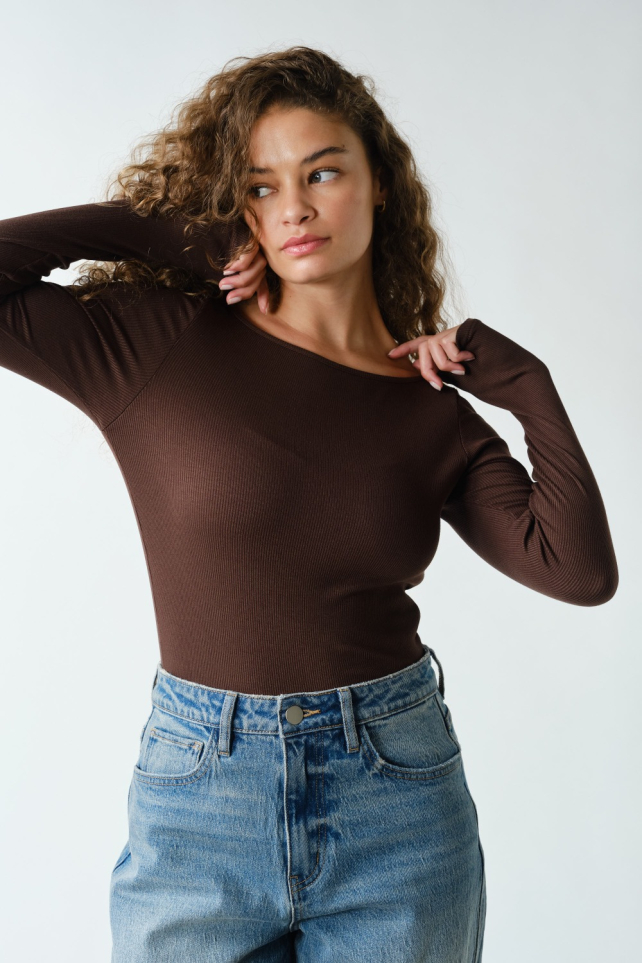 Barely There Boat Neck Micro-Ribbed Top(KT5494)
