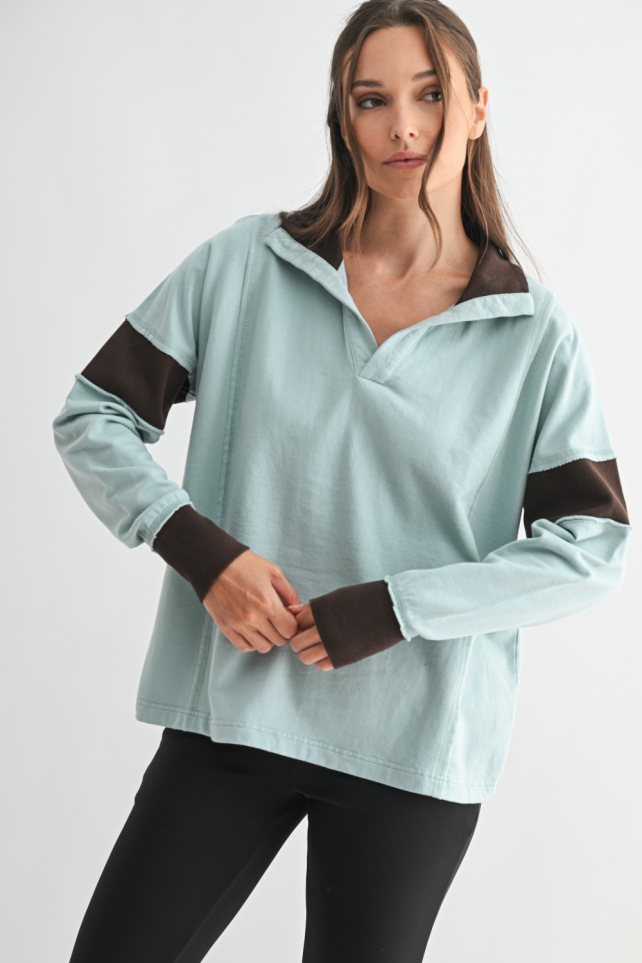 Crestline Contrast Collared Top(KT5621)