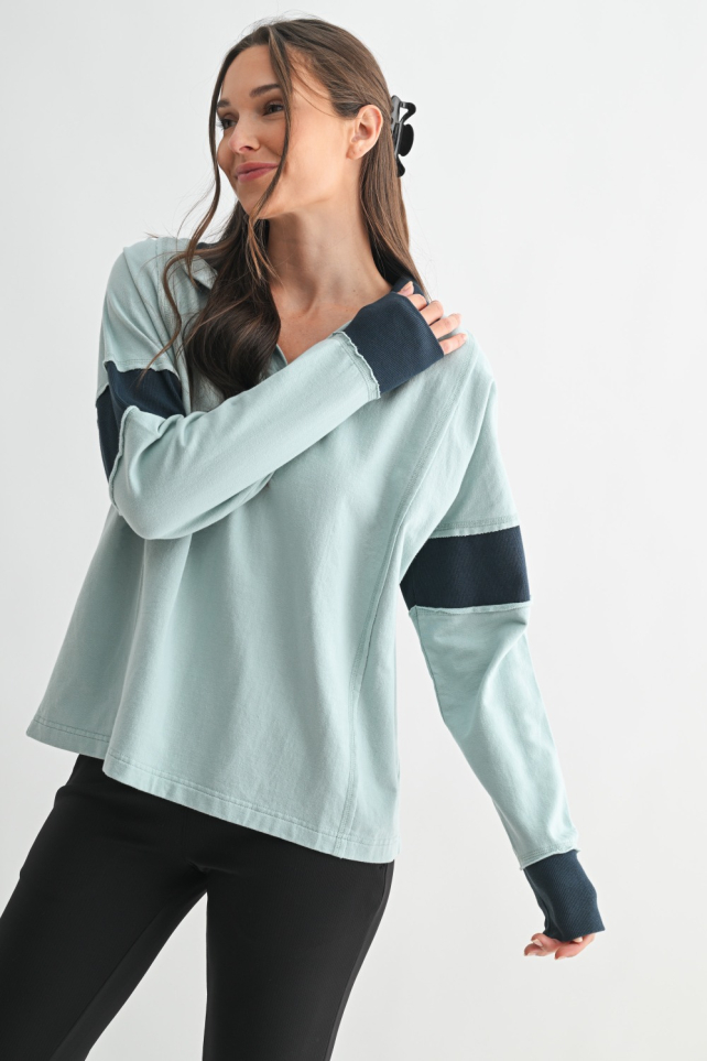 Crestline Contrast Collared Top(KT5621)