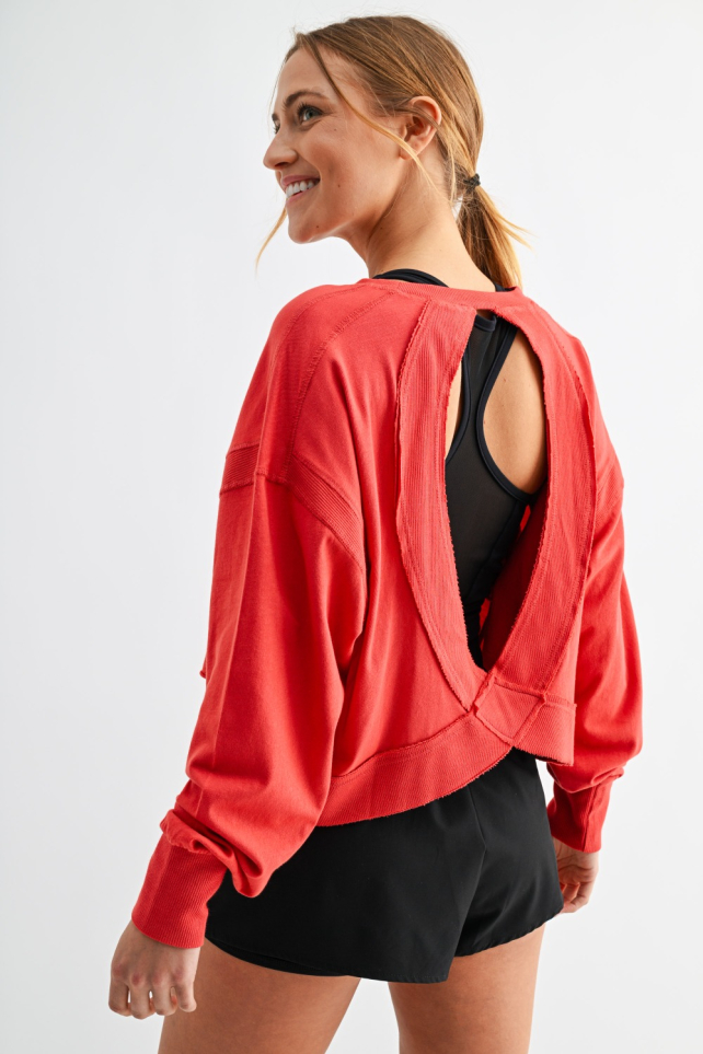Crescent Pima Cotton Open Back Long Sleeve Tee(KT5734)