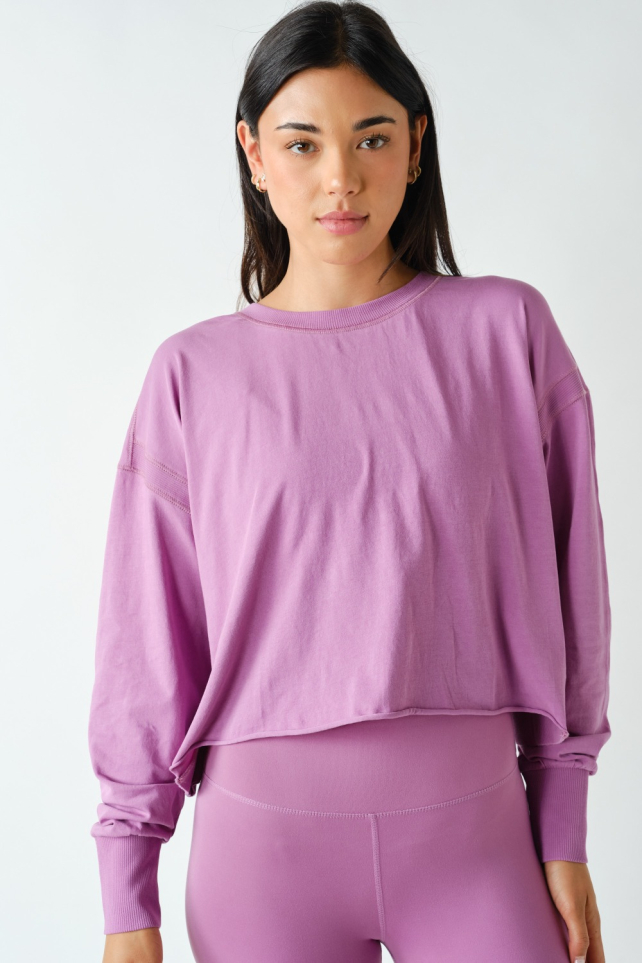 Crescent Pima Cotton Open Back Long Sleeve Tee(KT5734)