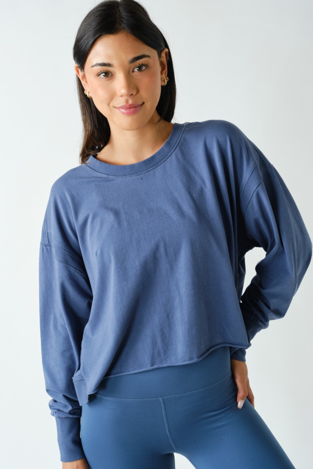 Crescent Pima Cotton Open Back Long Sleeve Tee(KT5734)