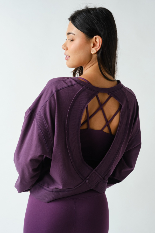Crescent Pima Cotton Open Back Long Sleeve Tee(KT5734)