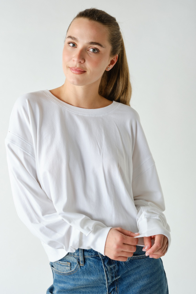 Crescent Pima Cotton Open Back Long Sleeve Tee(KT5734)