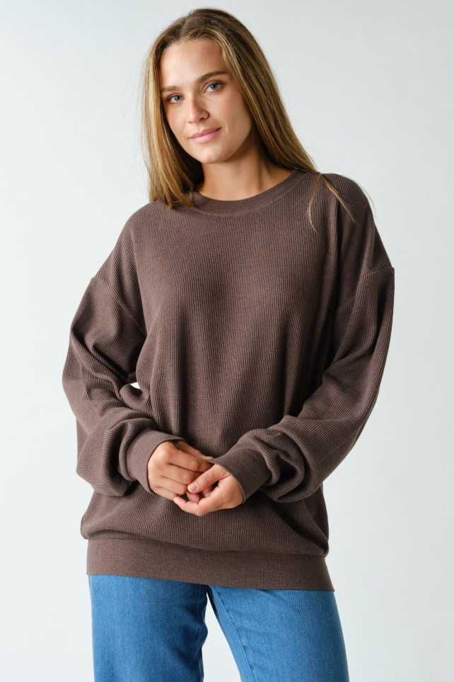Waffle Oversized Crewneck Pullover(KT5924)