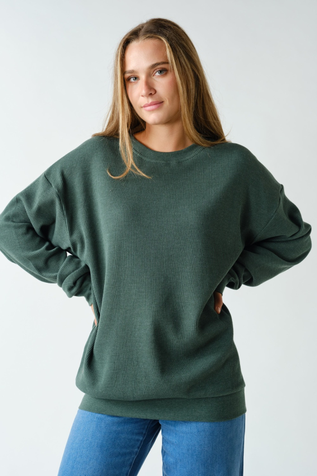 Waffle Oversized Crewneck Pullover(KT5924)