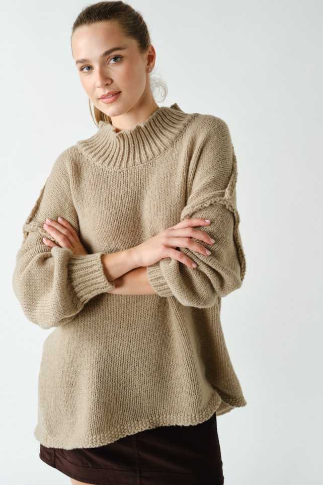 Plush Mock-Neck Tunic Sweater(KT5953)