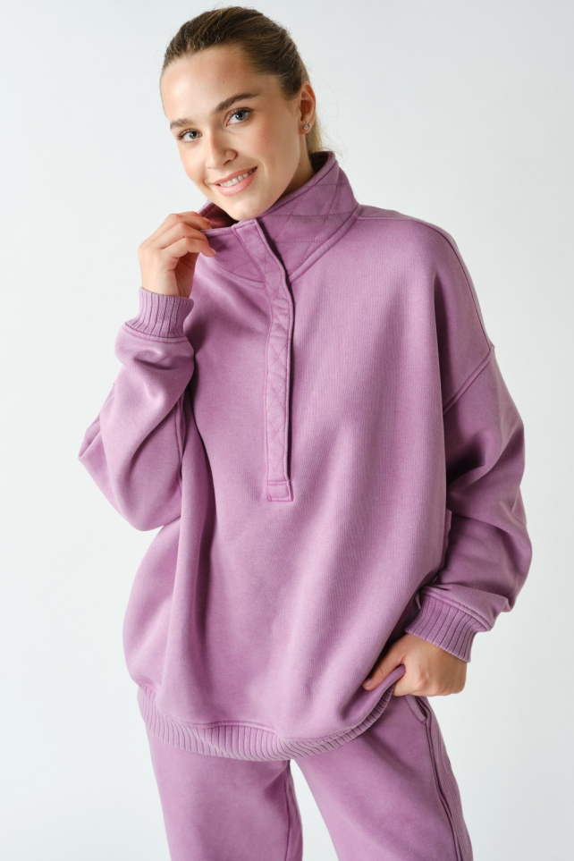 Mineral Wash Quilted Collar Snap Sweatshirt(KT6000)