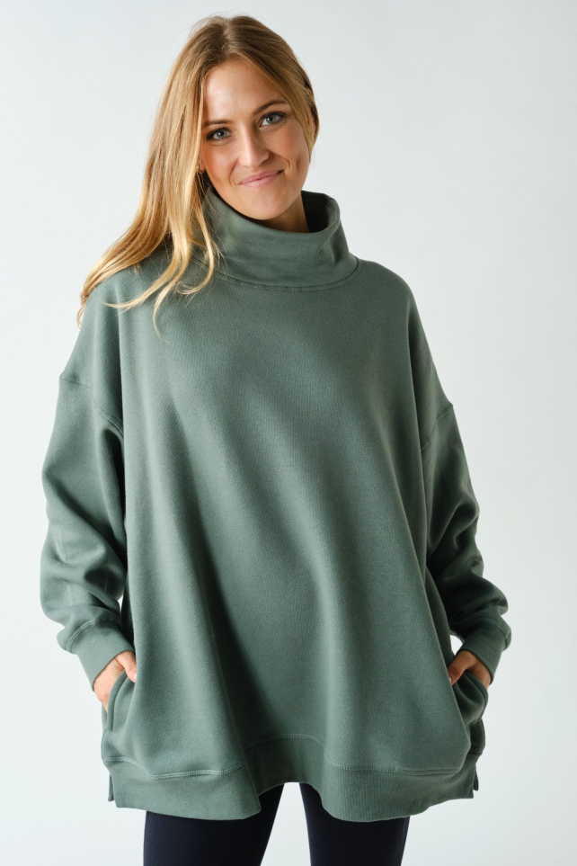 Cotton Fleece Mock-Neck Pullover Sweatshirt(KT6120)