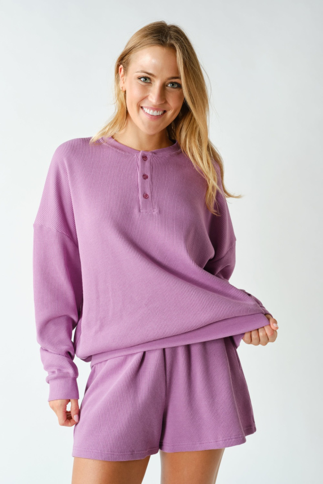 Waffle-Knit Henley Pullover(KT6164)