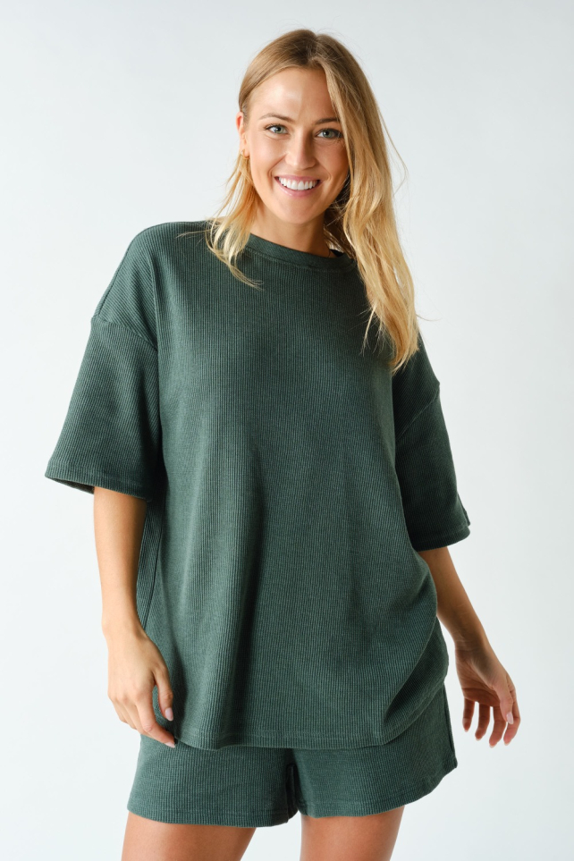 Waffle-Knit Oversized Crewneck Tee(KT6166)