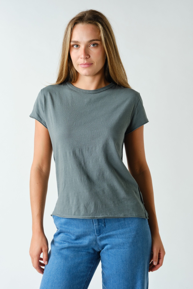 Pima Cotton Raw-Edge Cap Sleeve Tee(KT6180)