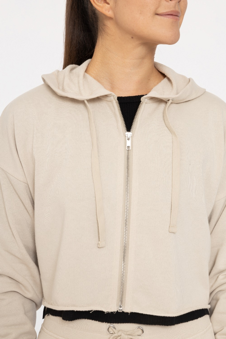 Crop Hoodie Zip-Up French Terry Jacket (9755)