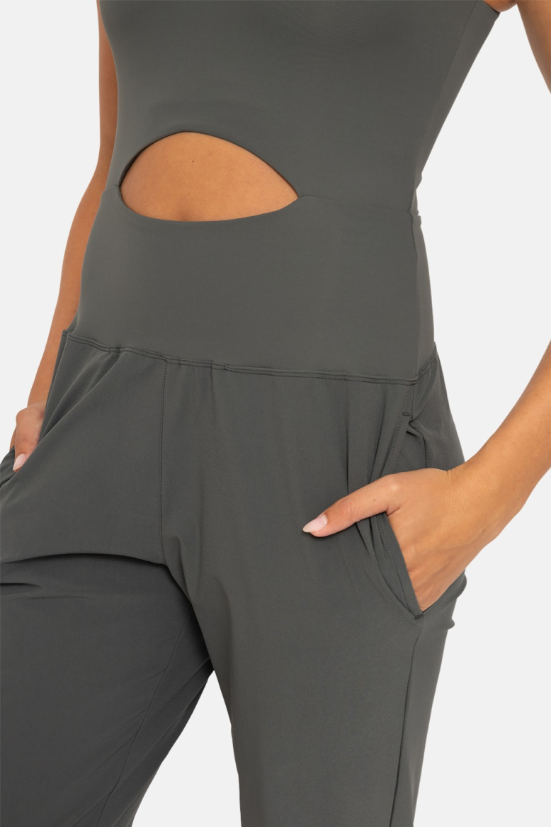 GREEN - Keyhole Cut Out Active Jumpsuit (AP7402)