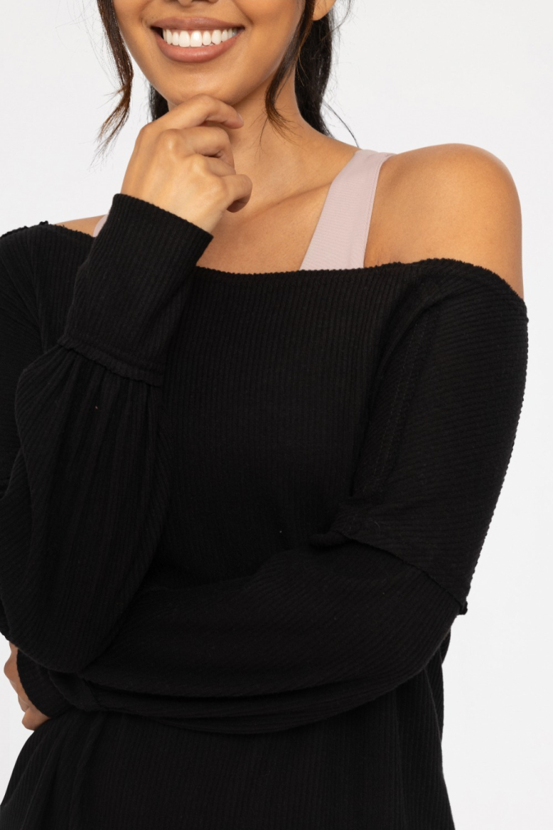 Ballet Chic Ribbed Off-Shoulder Top (KT5099)