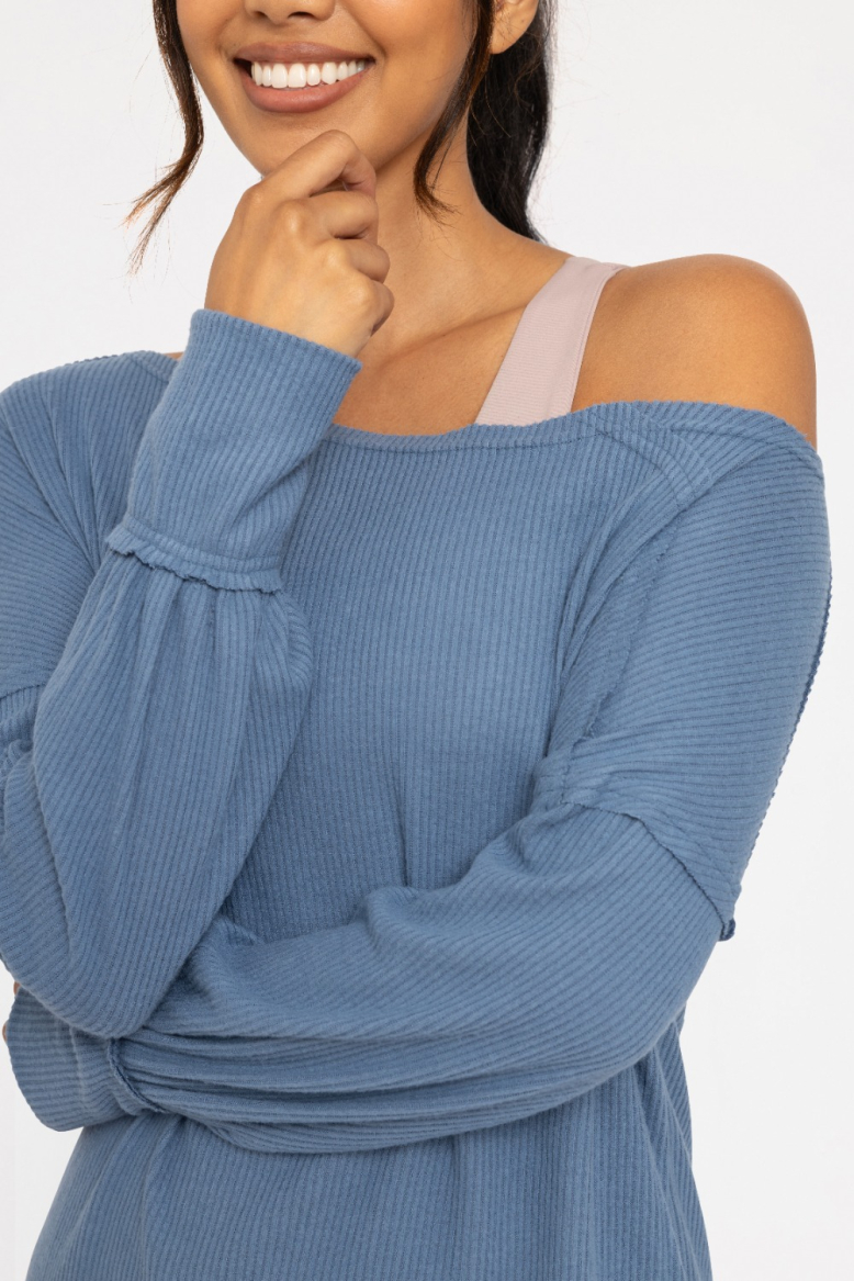 Ballet Chic Ribbed Off-Shoulder Top (KT5099)