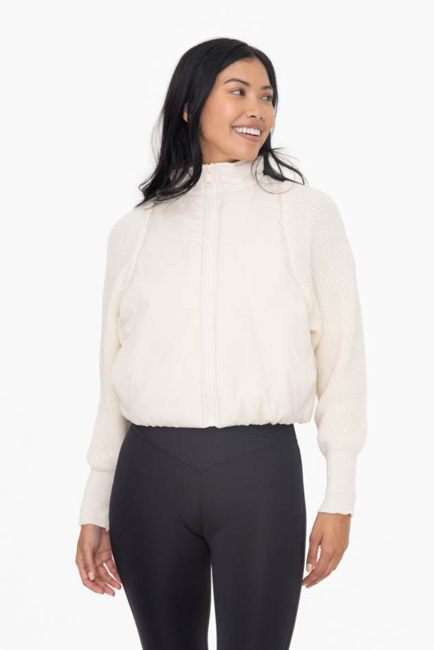 Nylon-Trim Padded Hybrid Zip Sweater (AJ7314)