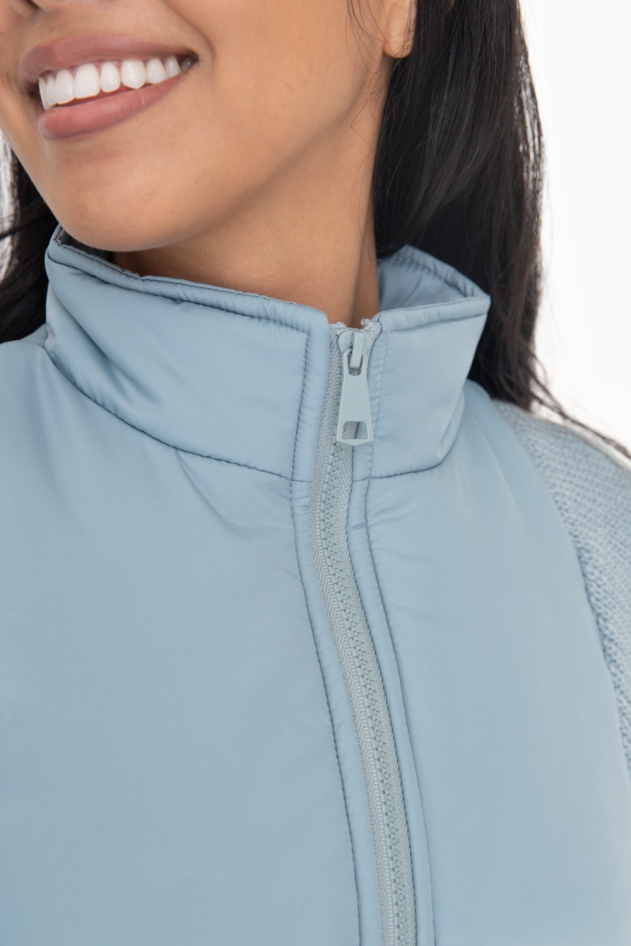 Nylon-Trim Padded Hybrid Zip Sweater (AJ7314)