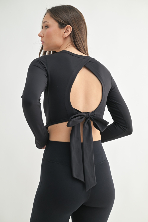 GREEN - Long-Sleeve Top With Tie-Back(AT-A0731)