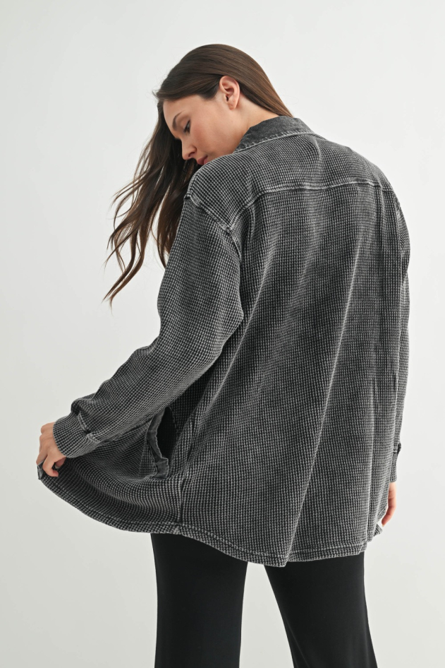 Waffle Knit Mineral-Washed Button Down Jacket(KJ11847)