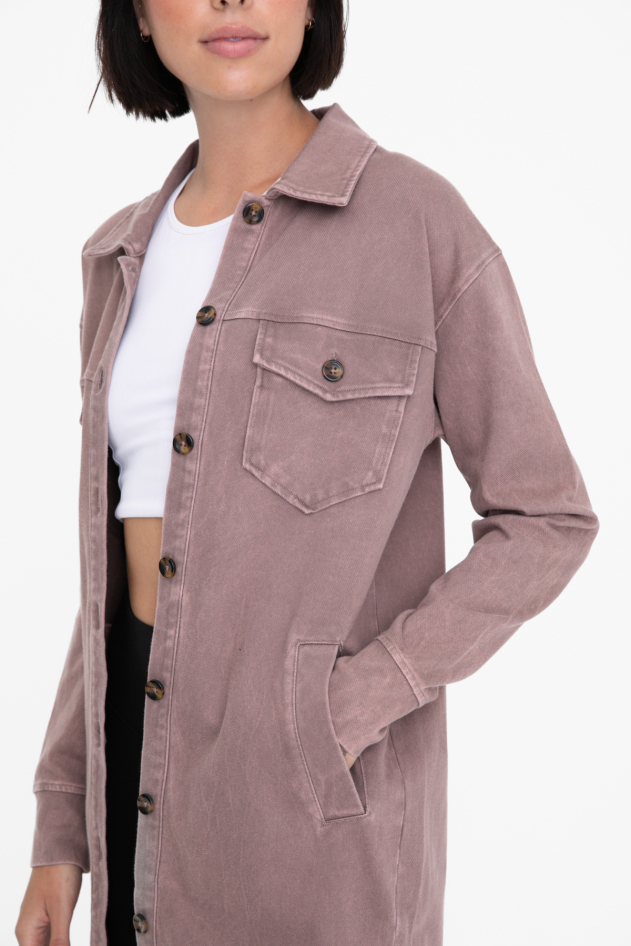Washed Twill Longline Shacket (KJ11936)
