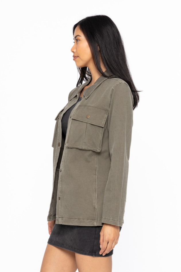 Cotton Blend Mineral Wash Shacket (KJ12052)