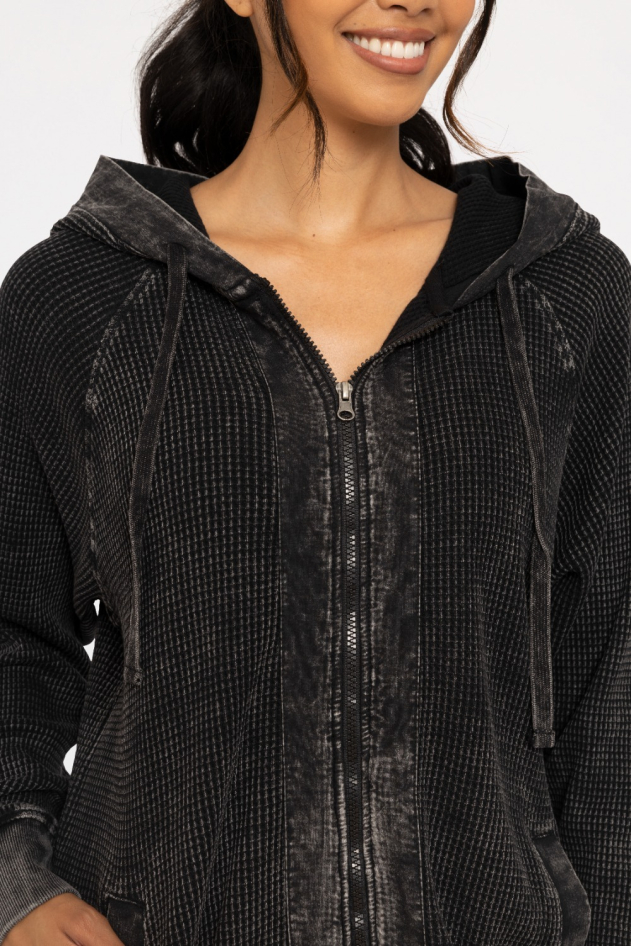 Oversized Mineral-Washed Zip-Up Hooded Jacket(KJ12071)