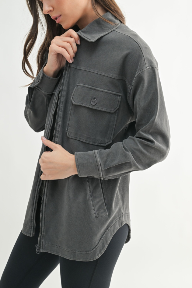 Oversized Cotton Blend Shacket(KJ12074)