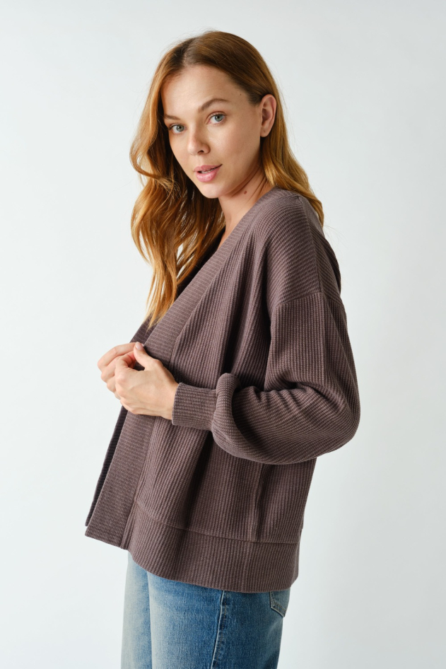 Waffle Knit Open-Front Cardigan (KJ5756)