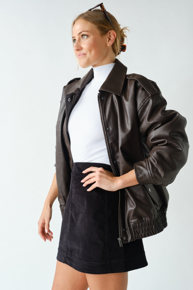 Vegan Leather Flight Jacket (KJ5971)