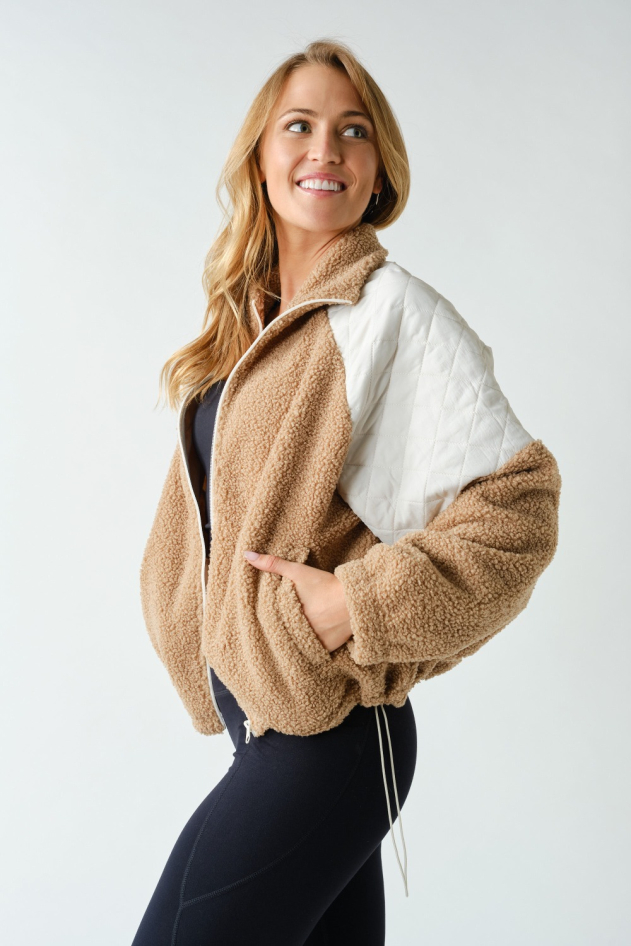 Sherpa Quilted-Sleeve Bomber Jacket(KJ5973)