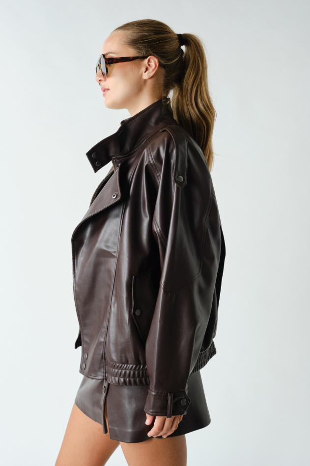 Vegan Leather Downtown Moto Bomber Jacket(KJ6026)