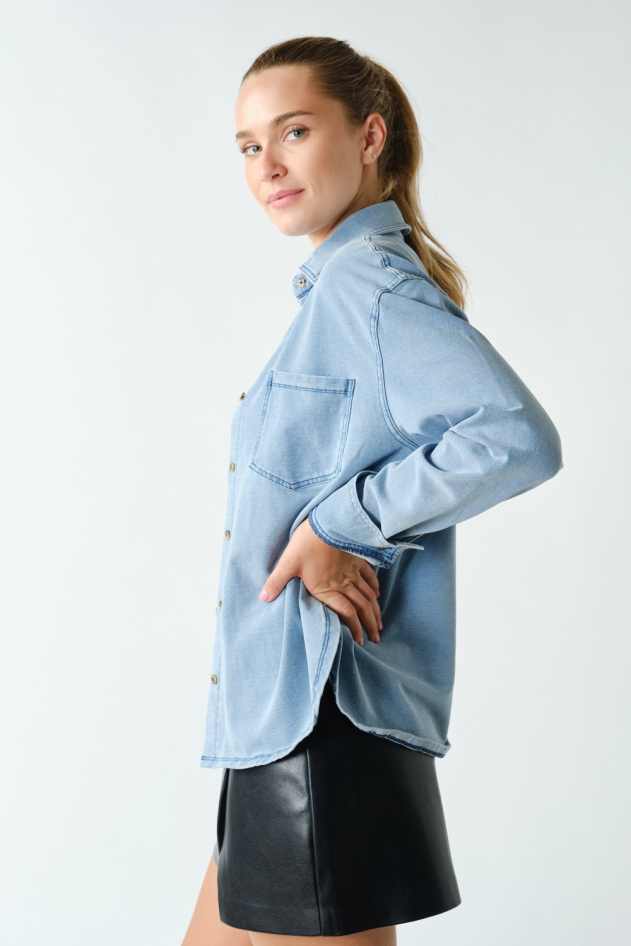 Stretch-Denim Button-Down Shacket (KJ6076)