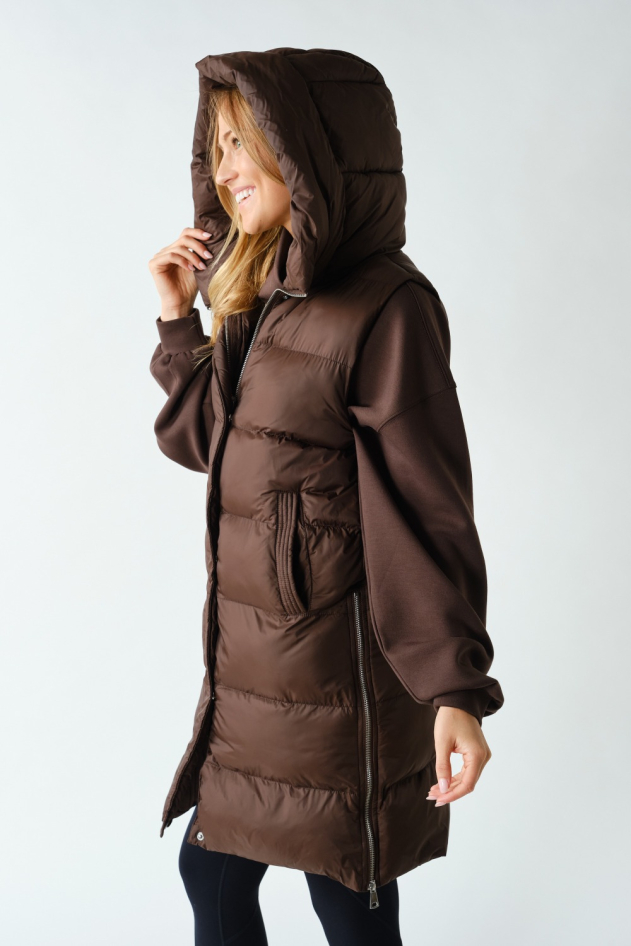 Hooded Side-Zip Longline Puffer Vest(KJ6078)