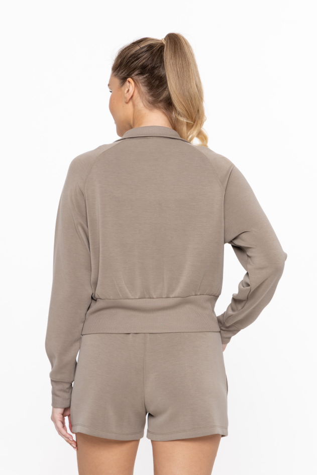 Cropped Mock Neck Zip-Up Jacket (KJR12222)