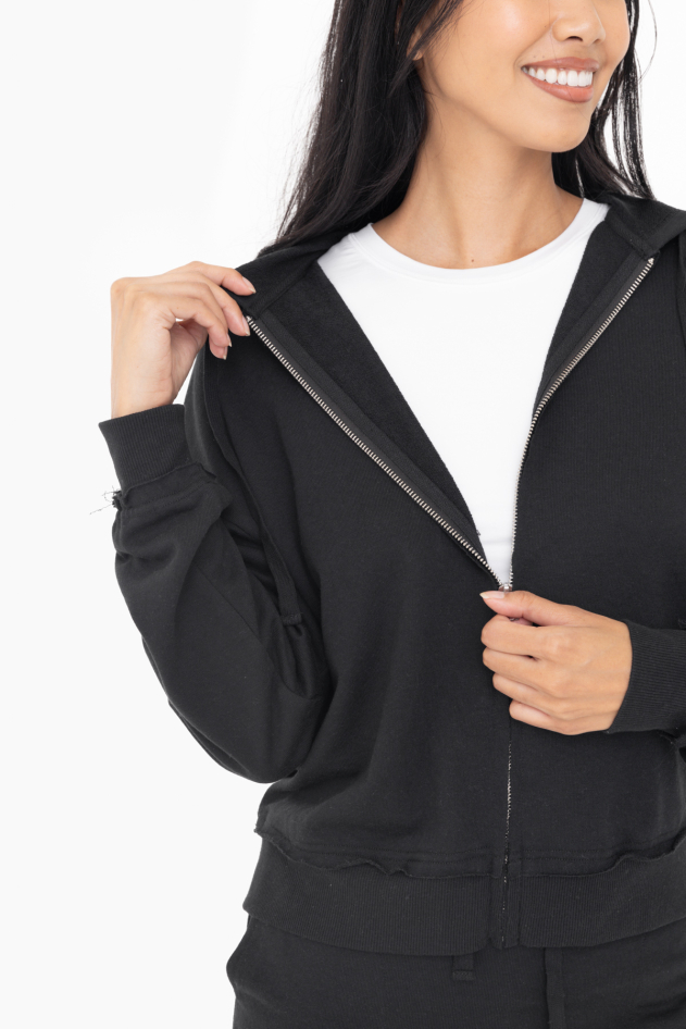 Raw Hem Zip-Up Hoodie (KJS12292)