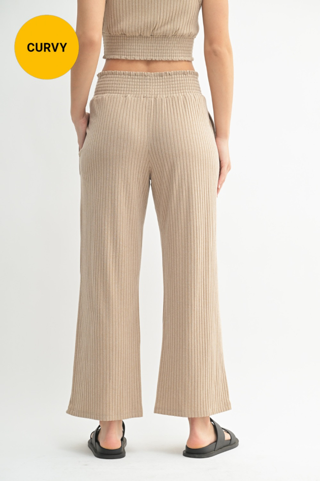 CURVY Smocked Waistband Ribbed Wide Leg Pants(KP5021P)