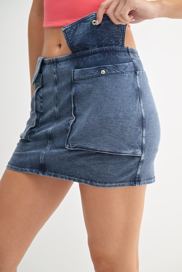 Mineral Wash Cotton Blend Cargo Skort (KP5266)