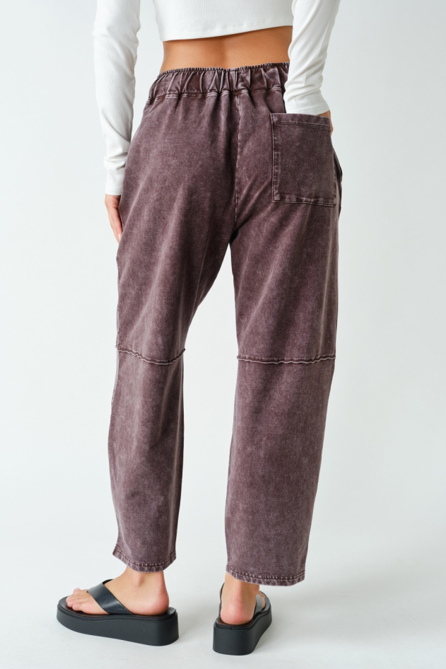 Cotton Blend Mineral Wash Cropped Straight Leg Pants(KP5349)