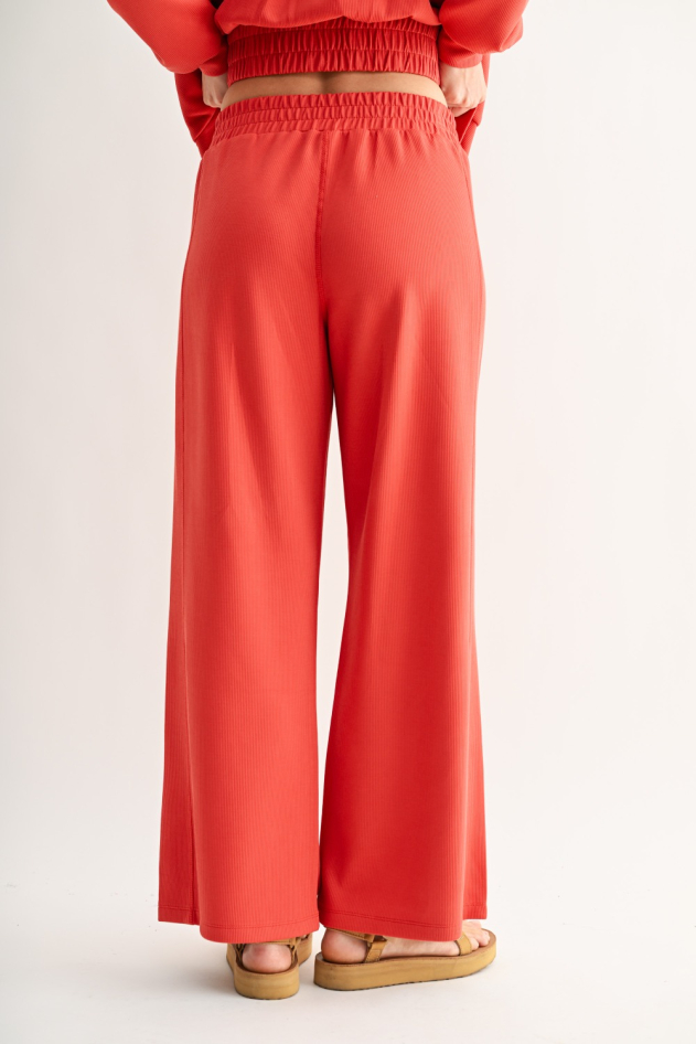 Luxe Sand Wash Rib Wide-Leg Pants(KP5378)