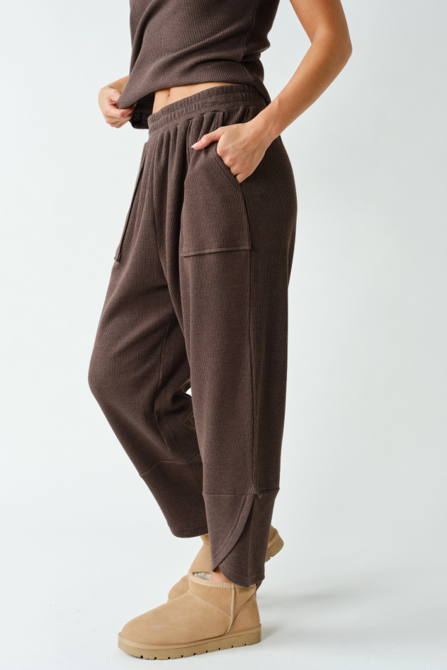 Waffle-Knit Tulip-Cuff Jogger Pants(KP5904)