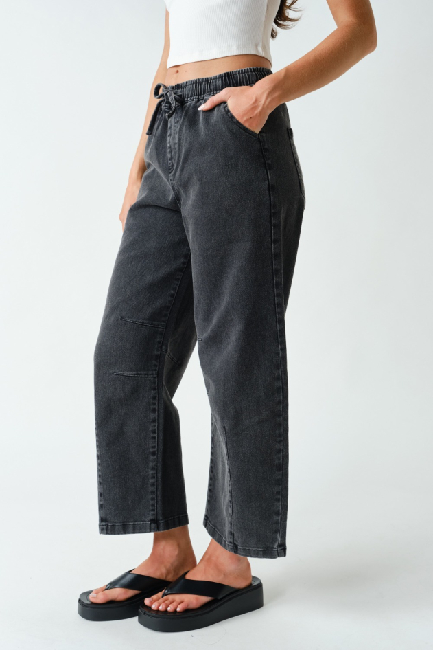 Denim Acid-Wash Drawstring Pull-On Pants (KP5959)