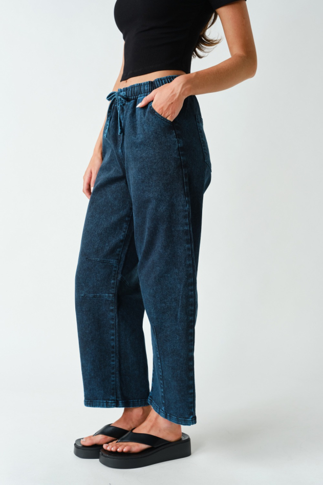 Denim Acid-Wash Drawstring Pull-On Pants (KP5959)