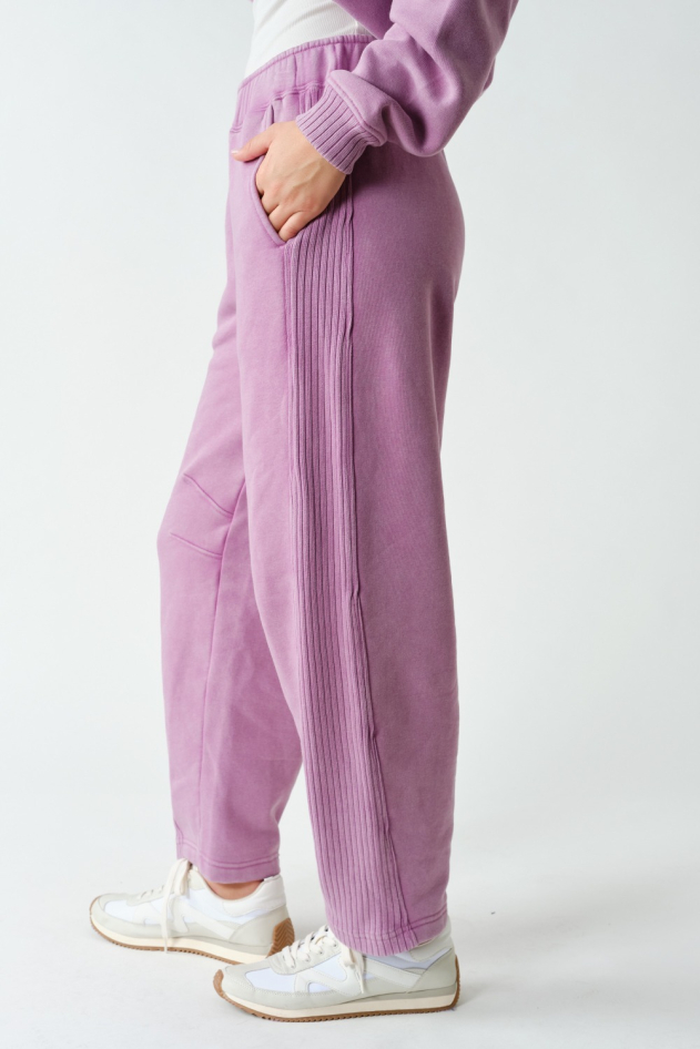 Mineral Wash Barrel Leg Rib-Trim Sweatpants(KP6001)